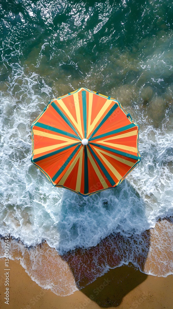 Aufkleber brightly colored beach umbrella providing shade on the beach creating a relaxing and inviting summer