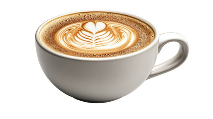 A cup of strong coffee has been brewed in a white porcelain cup