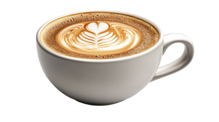 A cup of strong coffee has been brewed in a white porcelain cup