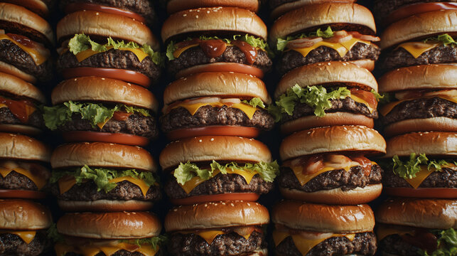 Background image of a large number of hamburgers piled all over the screen with no margins