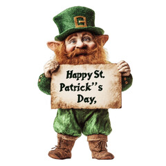  Realistic Leprechaun Holding St. Patrick’s Day Greeting Sign