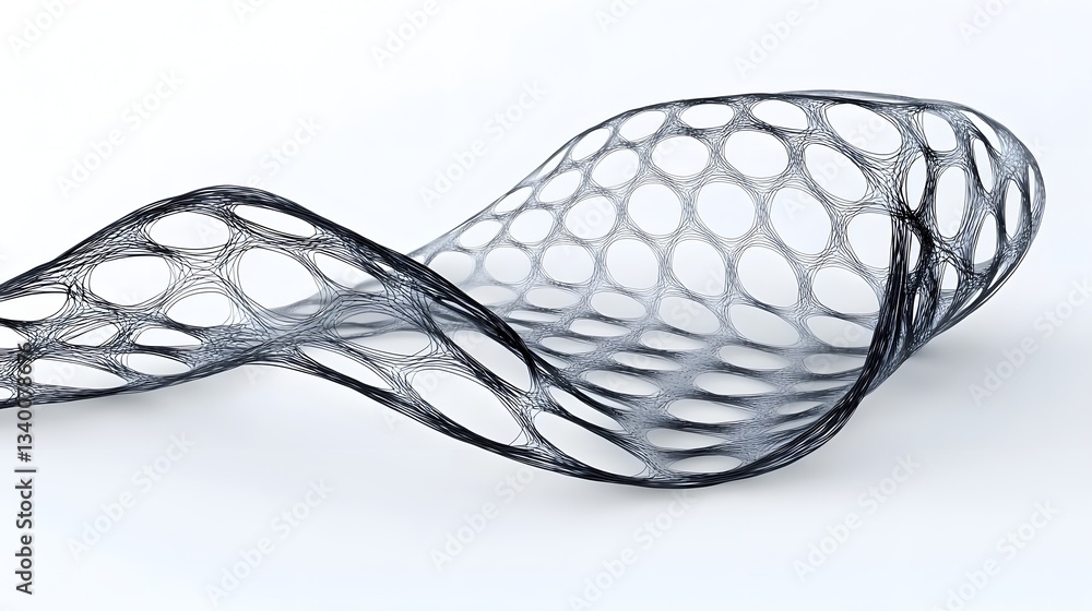 Poster crafted carbon fiber filaments forming a complex cutting edge network on a clean minimalist backgrou