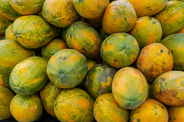 close up on fresh papaya in pile