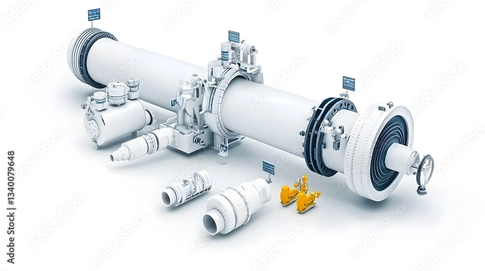 Poster Detailed cross section view of a complex oil refinery pipeline system showcasing its intricate network of valves tubes and other industrial components