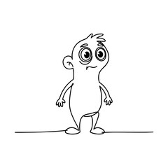 Cute Cartoon Character with Big Eyes: Simple Black and White Line Drawing for Children's Projects