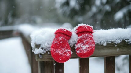 Red Mittens Are Resting Peacefully Amidst Freshly Fallen Snow