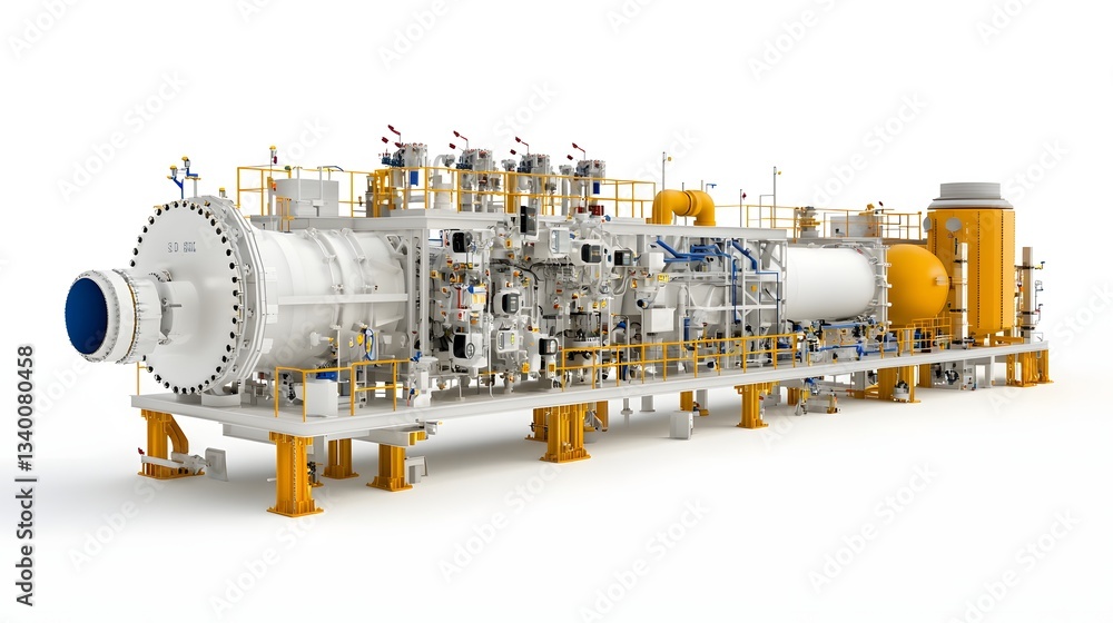 Poster detailed image of a complex high temperature pipeline system featuring various industrial equipment 
