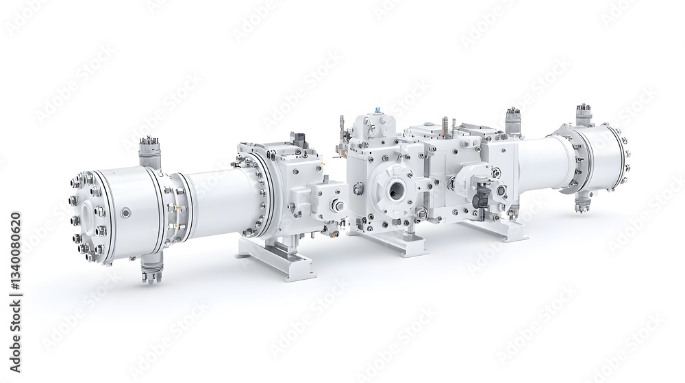 Poster detailed view of a corrosion resistant industrial pipeline component against a clean minimalist whit