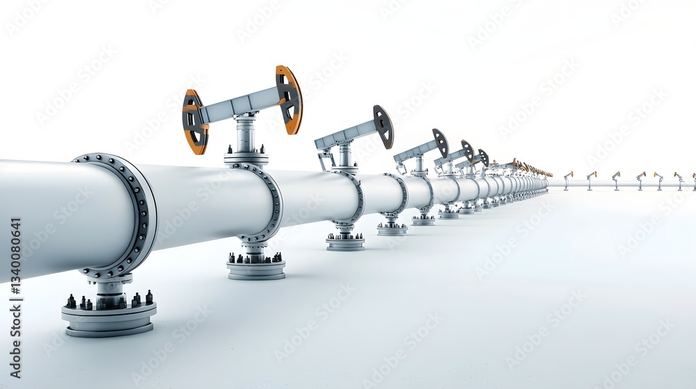 Poster detailed view of an extensive oil pipeline infrastructure with a series of interconnected metal tube