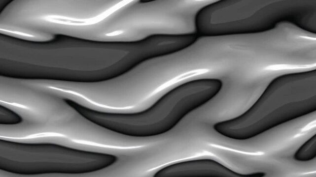 Abstract Fluid Metal Texture: A Visually Entrancing Gray and Silver Pattern of Flowing Shapes and Waves Resembling Liquid Chrome Surface