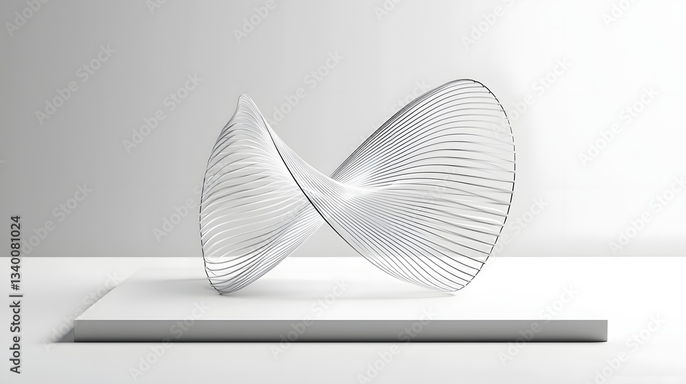 Poster elegant minimalist sculpture composed of sweeping curved lines that appear to bend and twist the lig