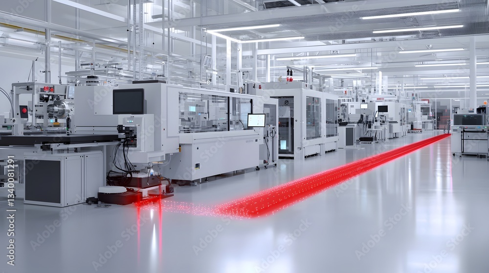 Aufkleber expansive and organized factory floor featuring various automated production equipment modern lighti
