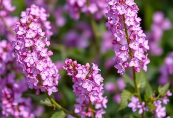 Obraz premium Delicate lilac and violet wildflowers, blurred background, floral filigree, beauty, background
