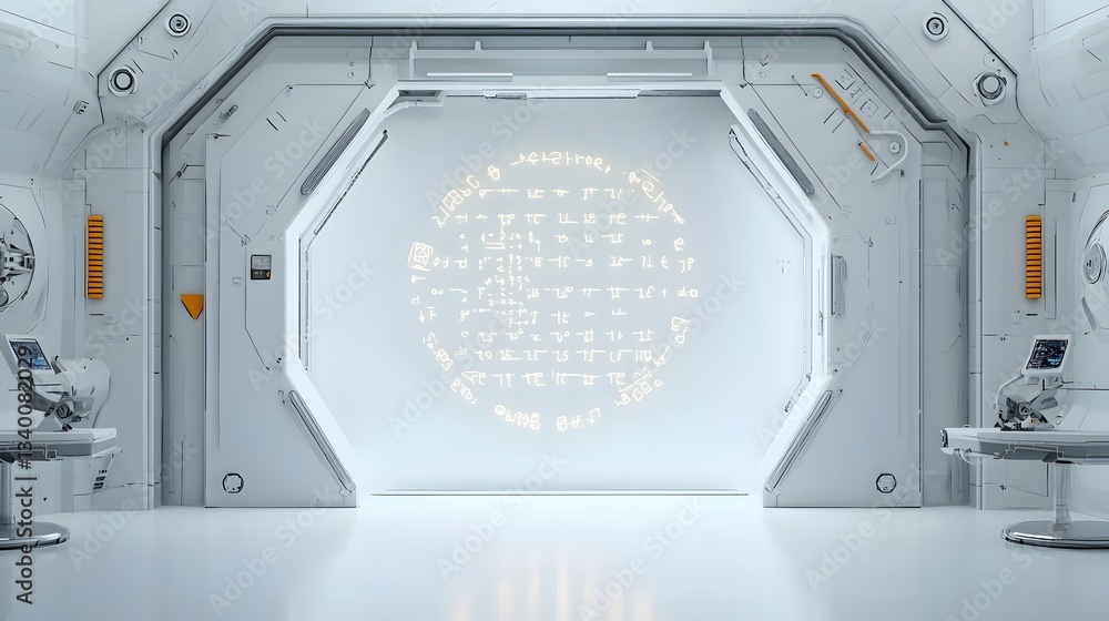 Leinwandbilder illuminated complex equations and symbols displayed on the walls of a futuristic high tech research 