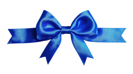 Shiny blue silk ribbon bow isolated on transparent background