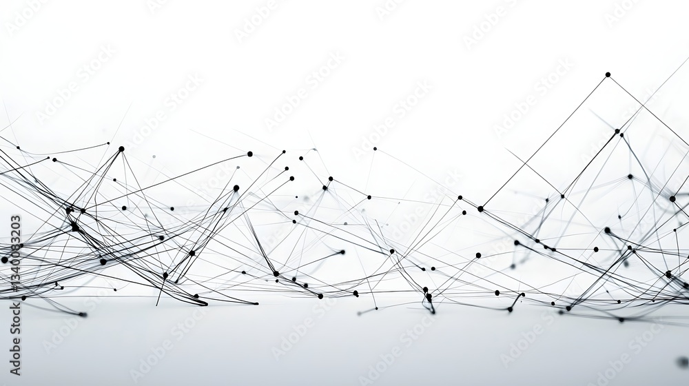 Poster Minimalist composition of intertwined translucent carbon fiber filaments floating in a dynamic wavelike motion against a plain white background