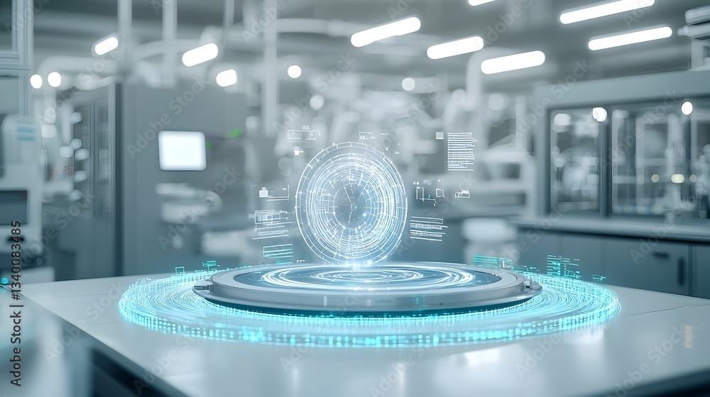 Fototapete mysterious energy field projection over an unidentified object in a futuristic technology driven lab