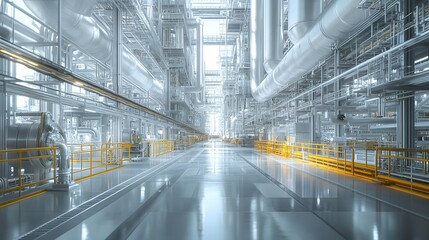 Fototapeta premium Image of a large industrial facility showcasing intricate network of pipes and steel structures. Oil Production Process Theme Background Fully automated Industrial Oil Refinery
