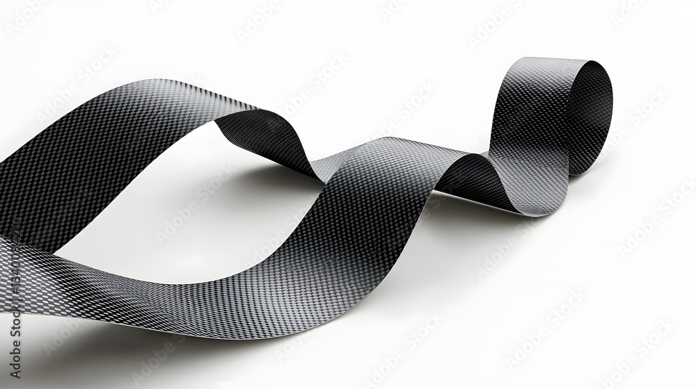 Poster rendered in shades of black and white a twisted carbon fiber mesh forms an intricate and visually st