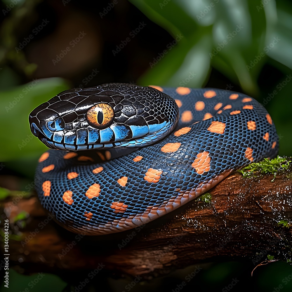 Aufkleber exotic snake coiled elegantly on a branch displaying its strikingly vibrant scales in a natural sett