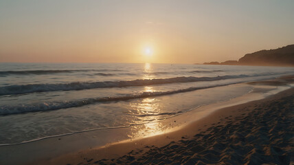 Golden Hour at the Beach with Sun Reflecting on the Water