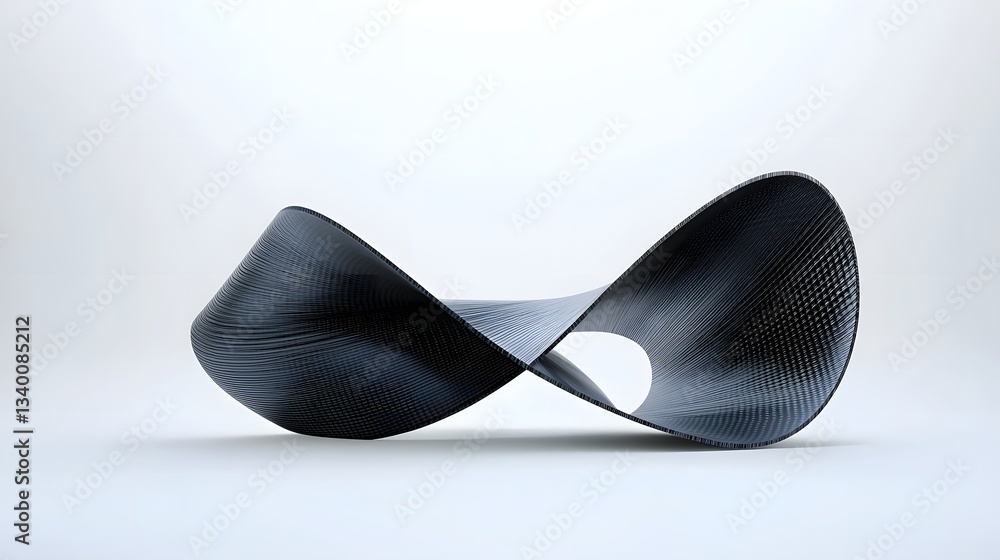 Poster sleek and dynamic carbon fiber sculpture with a futuristic high performance aesthetic on a plain whi