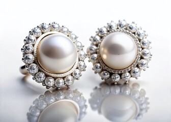 Elegant Pearl & Diamond Earrings: Luxurious Low-Light Jewelry Photography on White