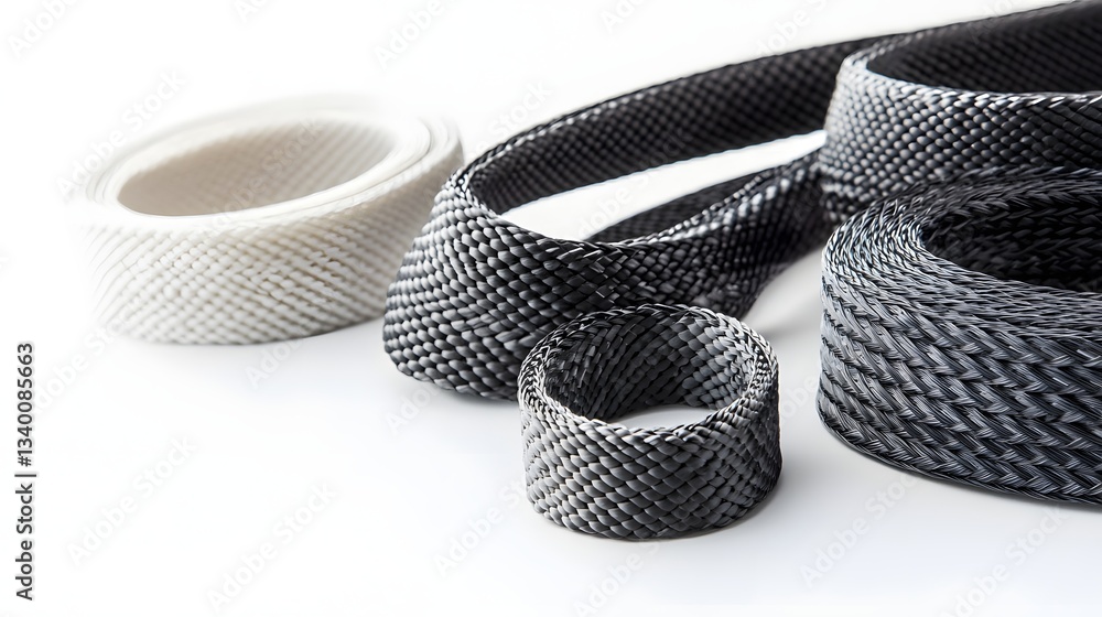 Poster striking image showcasing the visual elegance of intertwining carbon fiber strands forming sleek cur
