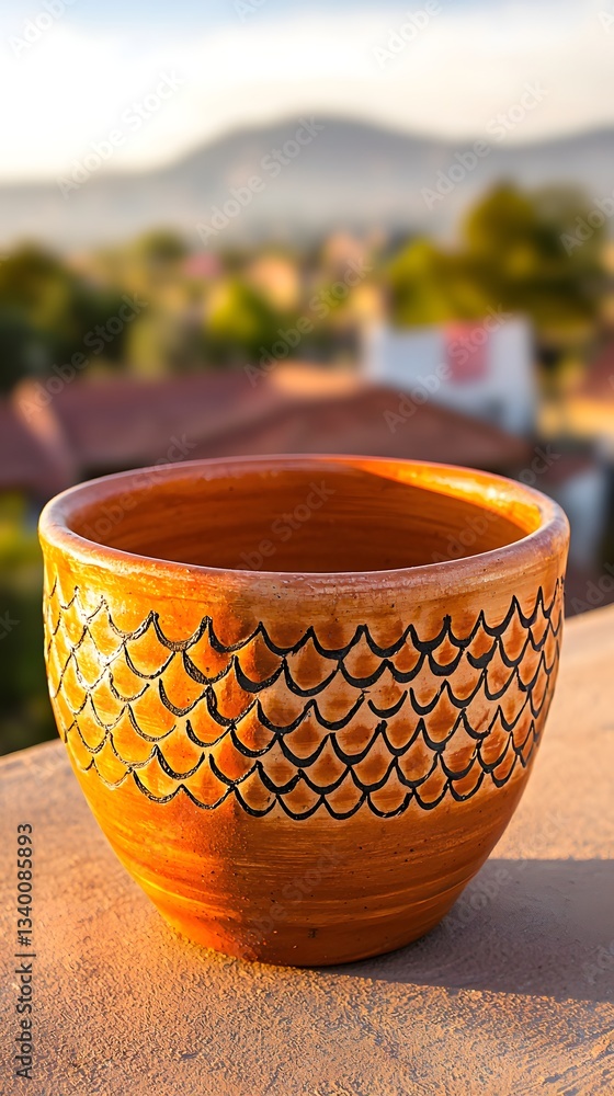Aufkleber a bowl resting on a ledge surrounded by natural elements creating a harmonious scene of earthy textu