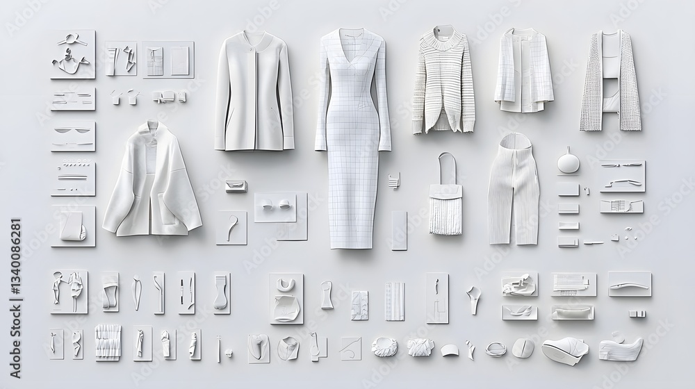 Poster This image showcases the intricate and multifaceted fashion design process capturing the transition from initial sketches and patterns to the refined final runway pieces