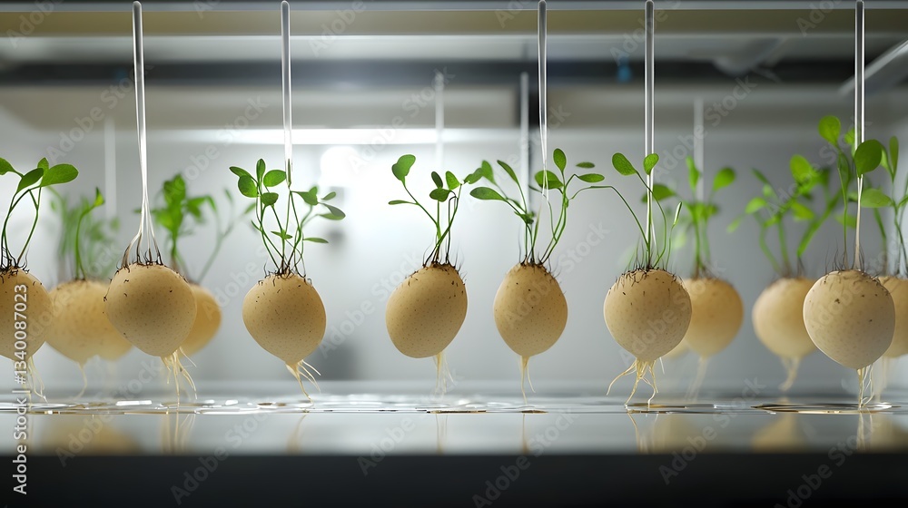 Poster vibrant plant sprouts enclosed in a transparent high tech hydroponics system showcasing the potentia