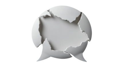 Broken speech bubble showing loss of communication on transparent background