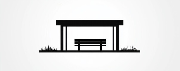 Bus stop icon, solid black pictogram on white