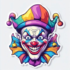 Colorful Cartoon Clown Face with Jester Hat and Big Smile