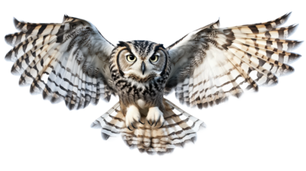 A flying owl with outstretched wings