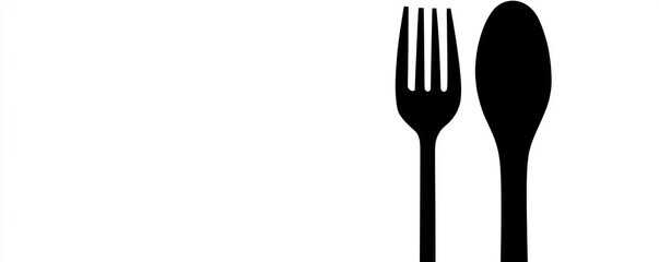 Pictogram a black fork and spoon on white, dining or food service themes