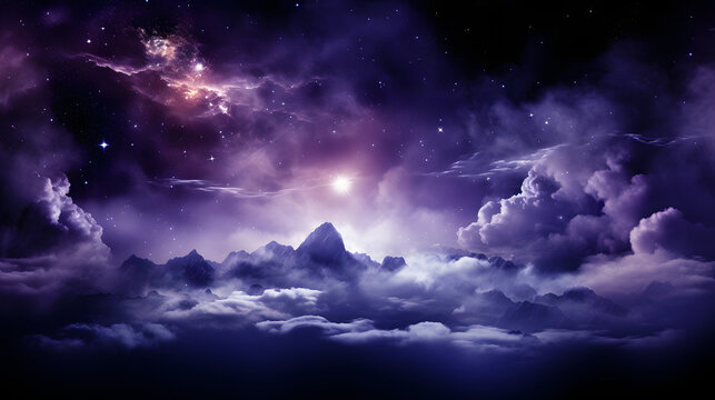 Majestic mountain rising above the clouds in the sky symbolizing the cosmic microwave background and the wonders of nature.