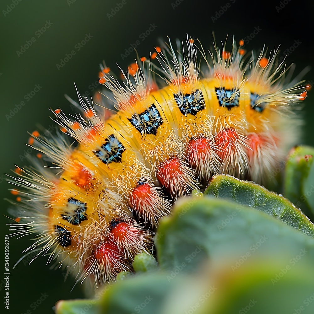 Poster stunning macro view of a caterpillar's fuzz capturing intricate textures and unique patterns in its 