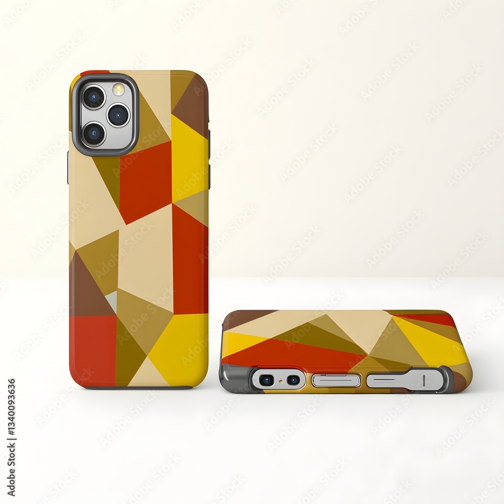 Poster eye-catching phone case featuring a unique geometric pattern, ideal for modern tech enthusiasts and 