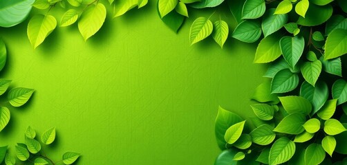 Layered vector illustration of abstract green leaves and foliage, creating a textured background, vibrant green, digital