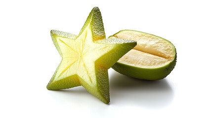 Fototapeta premium A star fruit is cut in half and the star shape is still visible. AI Generated