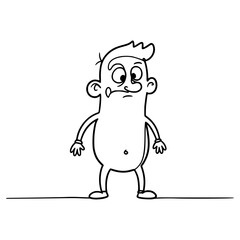 Naklejka premium Grumpy Cartoon Character with Spiky Hair: Simple Black and White Line Drawing for Animation Projects