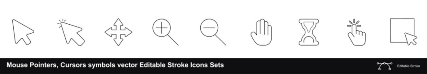 Mouse Pointers symbols vector Editable Stroke Icons Sets