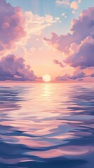 A Serene Seascape Painting, Pastel Clouds and Reflecting Waters