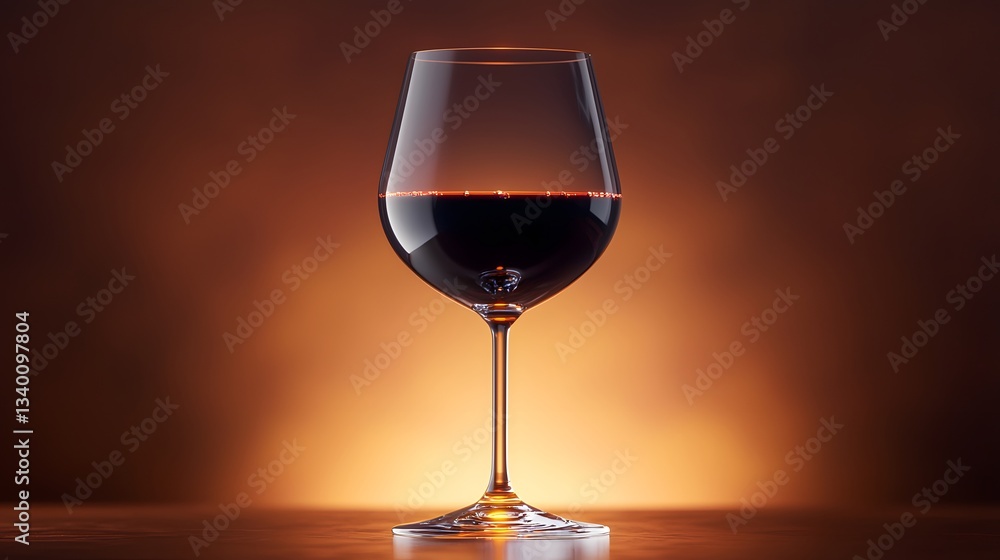 Poster sci-fi themed floating wine glass with glowing reflection on table surrounded by futuristic elements