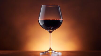 Sci-fi themed floating wine glass with glowing reflection on table surrounded by futuristic elements and soft light