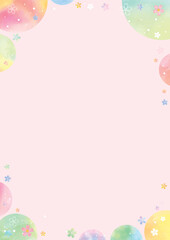 カラフルな水彩の円に桜を散らしたかわいいピンクの背景