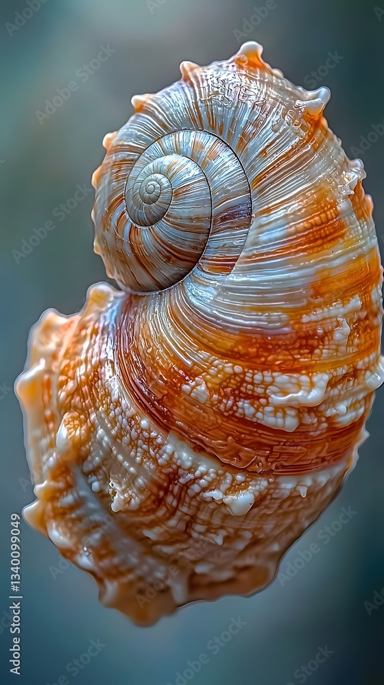 Poster close-up view of a snail showcasing intricate designs and textures in an organic natural setting