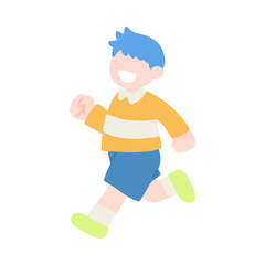 Fototapeta premium 楽しそうに走るこども(男の子)のフラットなイラスト 