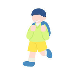 楽しそうに歩くこども(男の子)のフラットなイラスト

